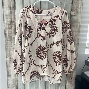 Anthropologie Red Relaxed Graphic Blouse